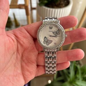 Guess Silver Watch with Butterfly Accents